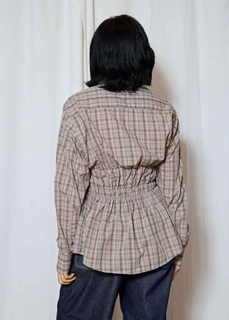 Brown Check Elastic Shirt - Image 3