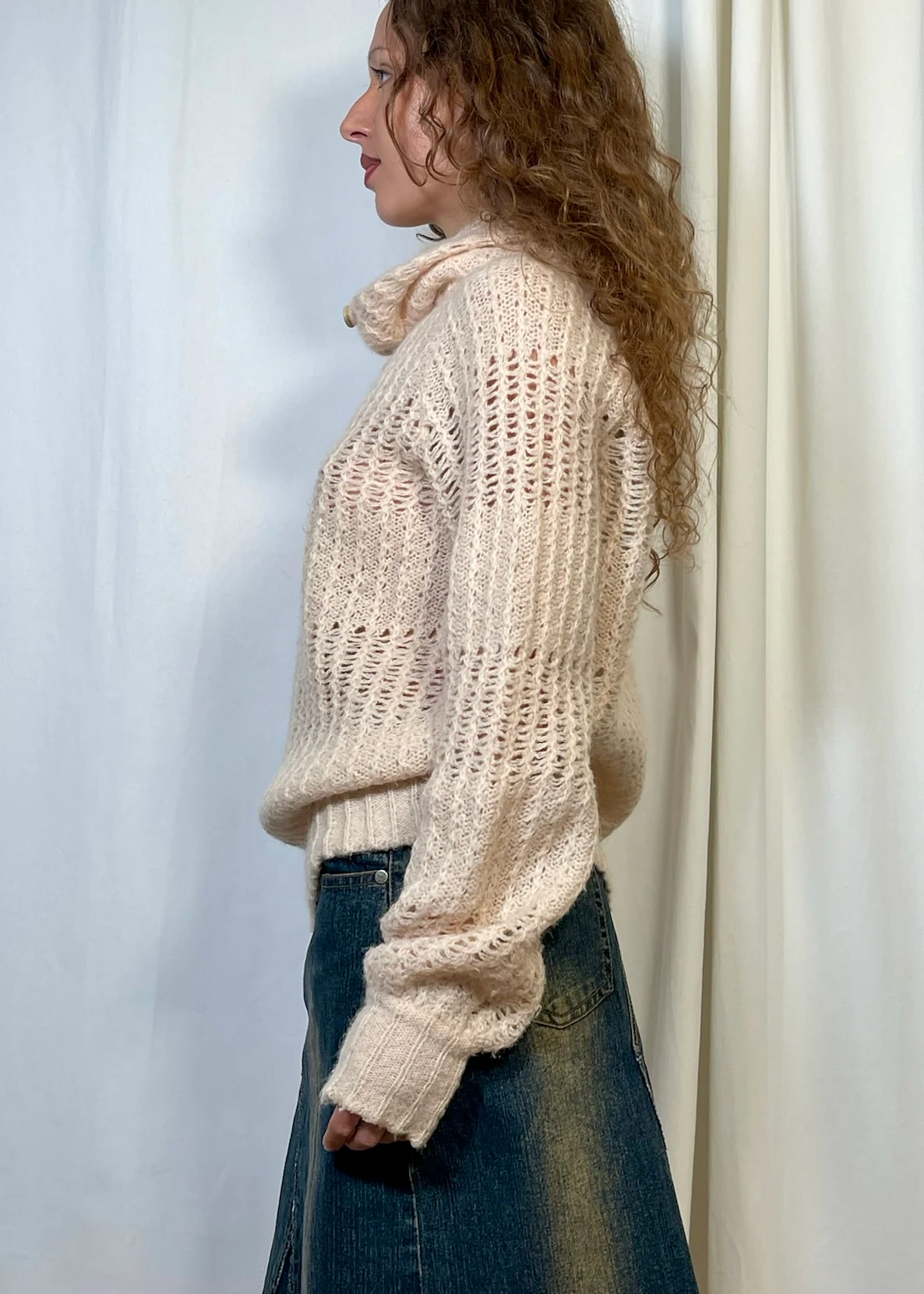 Cream Loose Knit Funnel Neck Jumper - Image 2