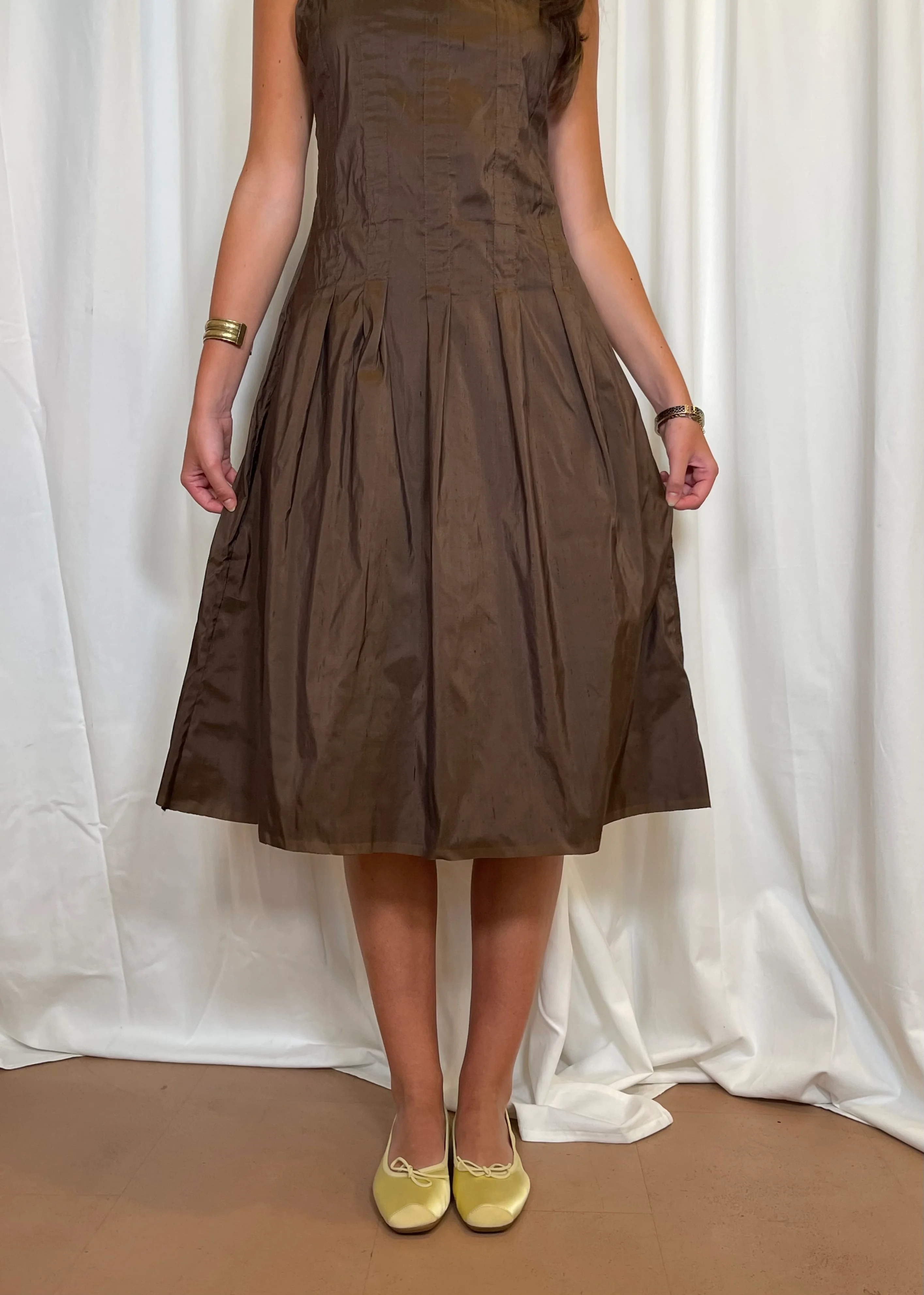Inverted Pleat Dress in Chocolate Brown - Image 5