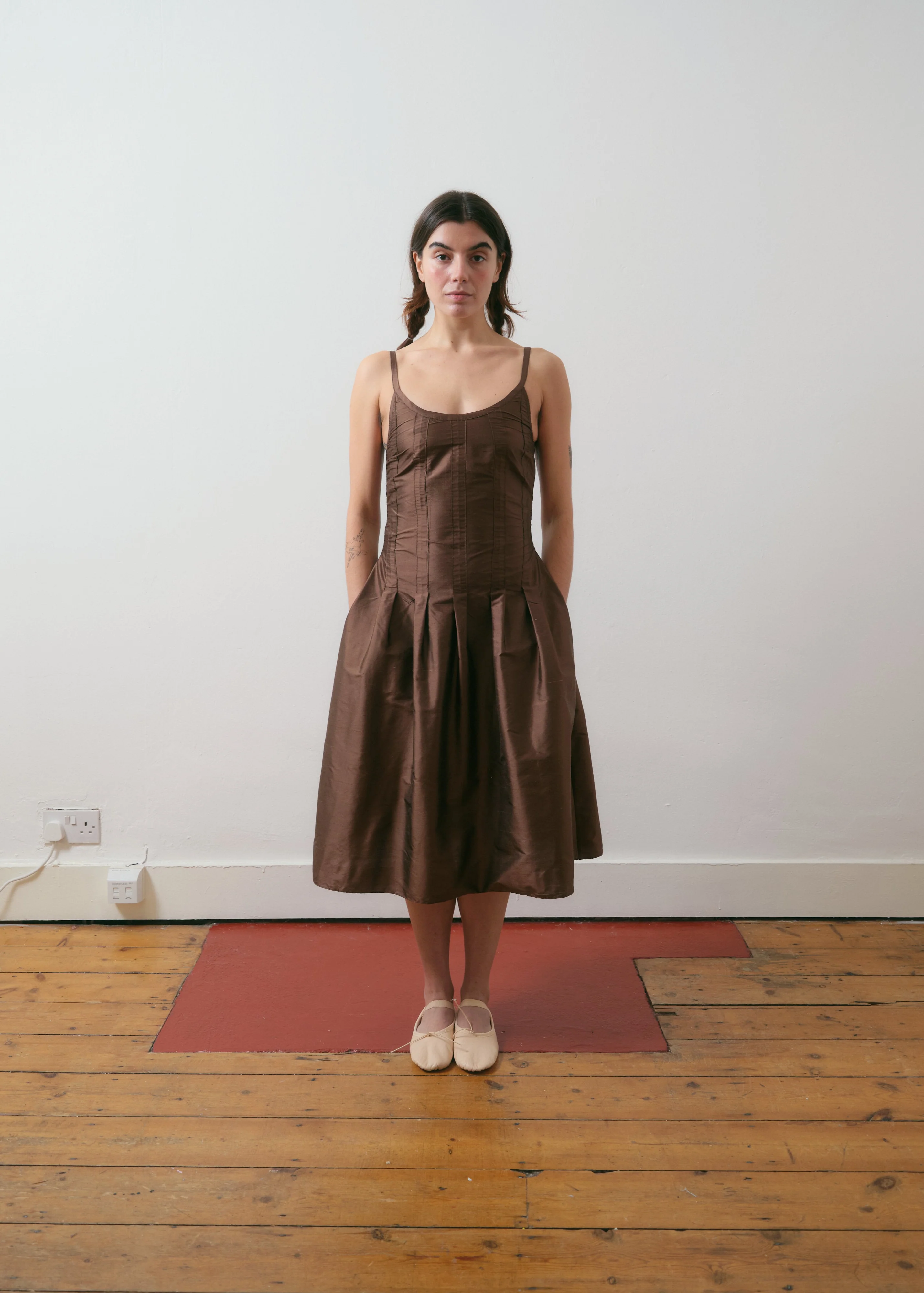 Inverted Pleat Dress in Chocolate Brown - Image 7