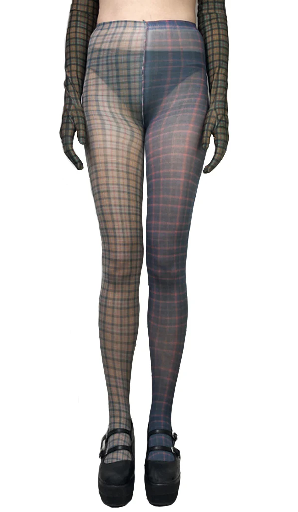 Khaki & Blue Tartan Tights - Image 4